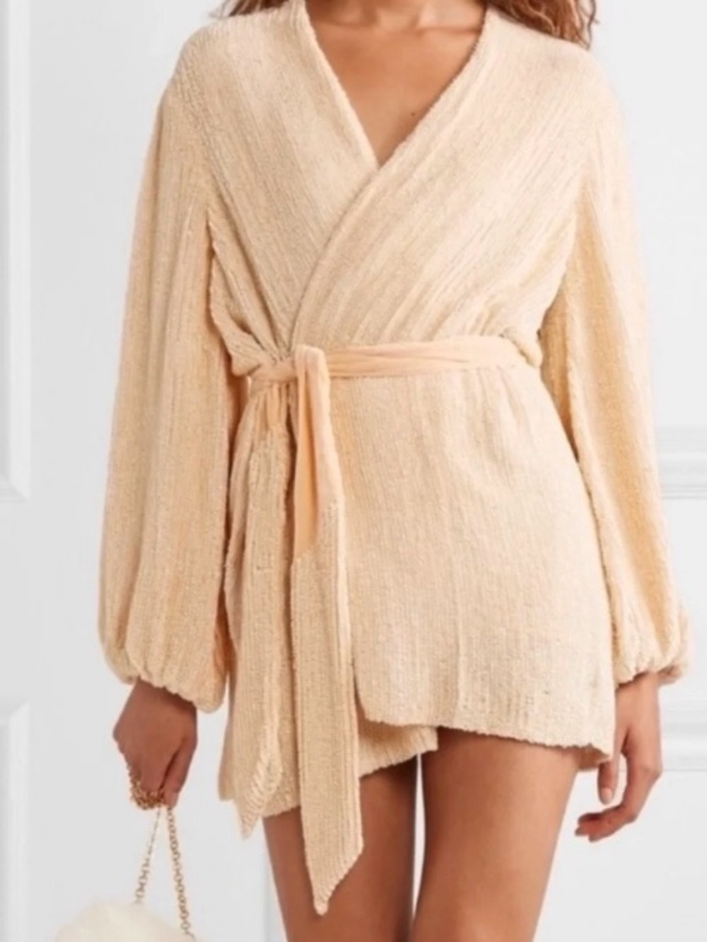 Retrofete Light Peach Gabrielle Wrap Style Robe Cardigan Mini Dress, Sz S - Picture 3 of 16